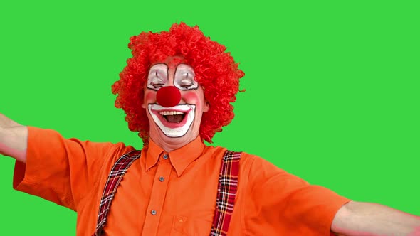 Colorful Clown Yawning and Looking To Camera on a Green Screen Chroma Key alt