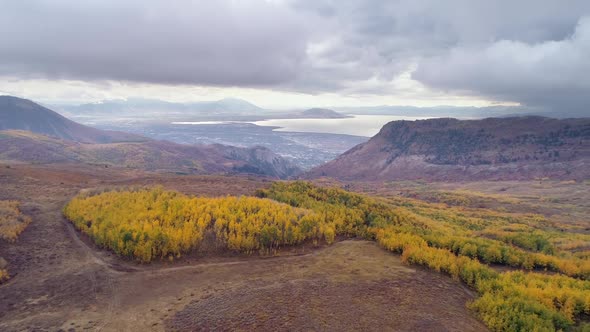 Aerial view of colorful landscape viewing Utah Valley from Timpanogos alt