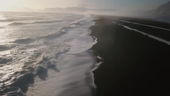 Iceland Ocean Aerial View Of Beautiful Sunset With Large Waves 5