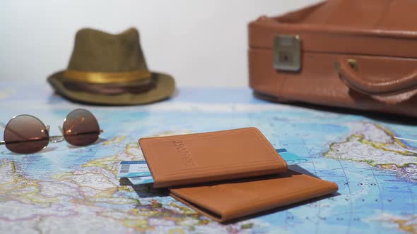 Travel Documents and Luggage Packed for Trip by Plane, Summer Vacation, Tourism alt