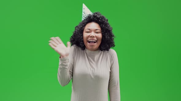Green Screen Young Joyful African Female on Birthday Party