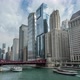 Downtown Chicago River with Boats and City Skyscraper Day - VideoHive Item for Sale