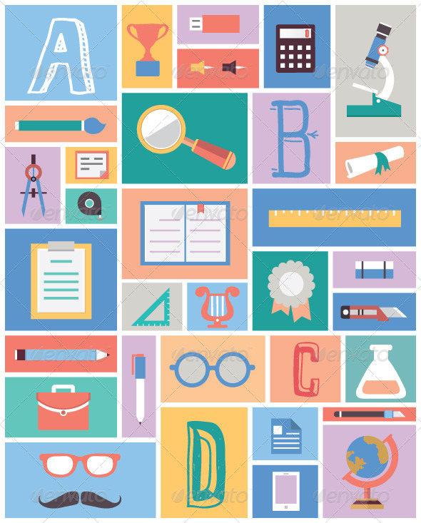 Set of Education Equipment. Flat Style Design - Vectors