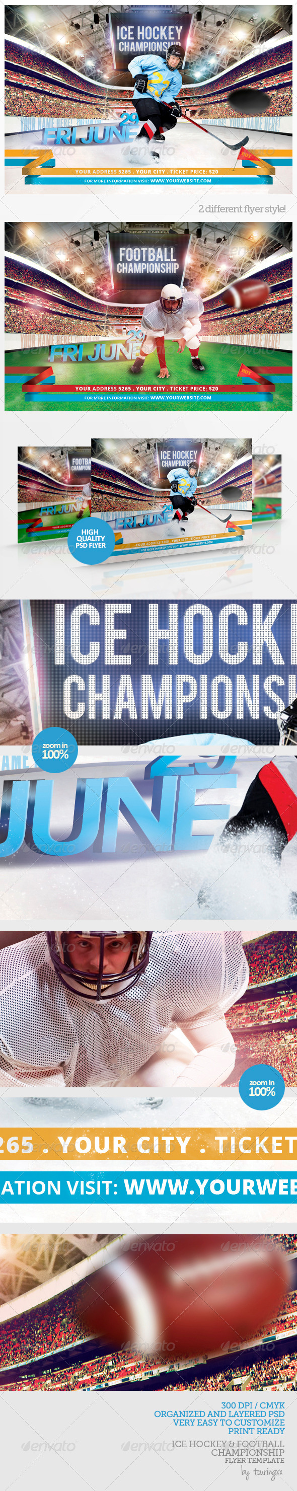 Ice Hockey & Football Championship Flyer Template - Flyers Print Templates