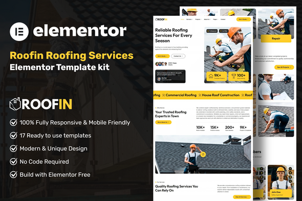 Roofin - Roofing Services Elementor Template Kit