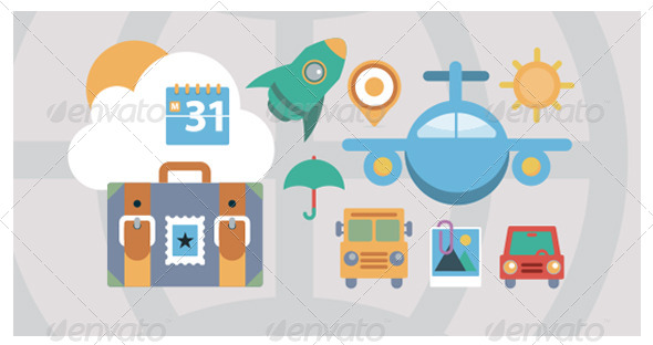 Flat Icons Travel and Transport Elements - Vectors