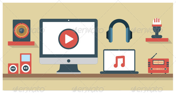 Flat Icons Media in Vector Format V.02 - Vectors