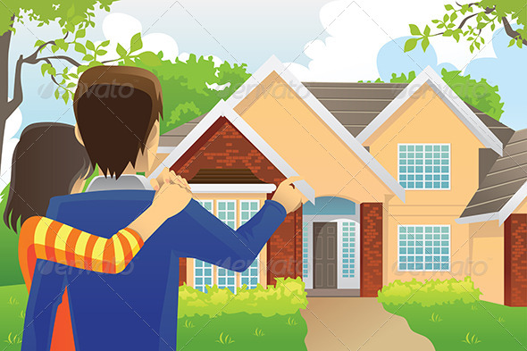 Couple Looking at a House - Conceptual Vectors