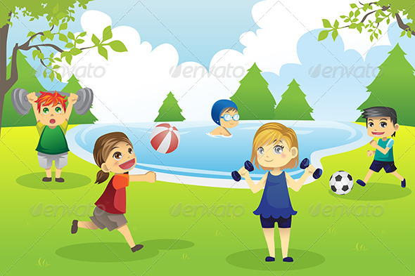 Kids Exercising in Park - Sports/Activity Conceptual