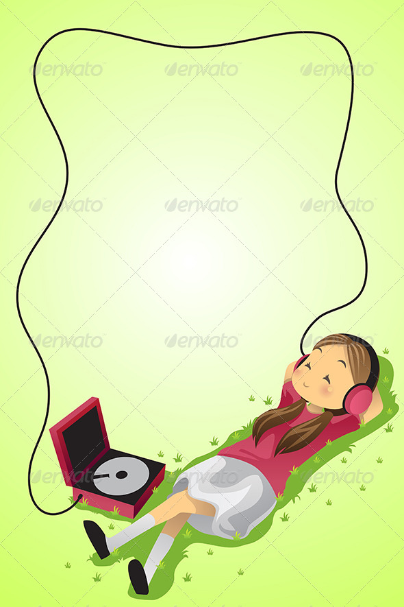 Girl Listening to Music - Decorative Vectors