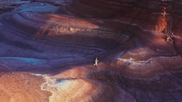 Happy Traveler Woman on Wanderlust Adventure Trip in Colorful Desert Landscape alt