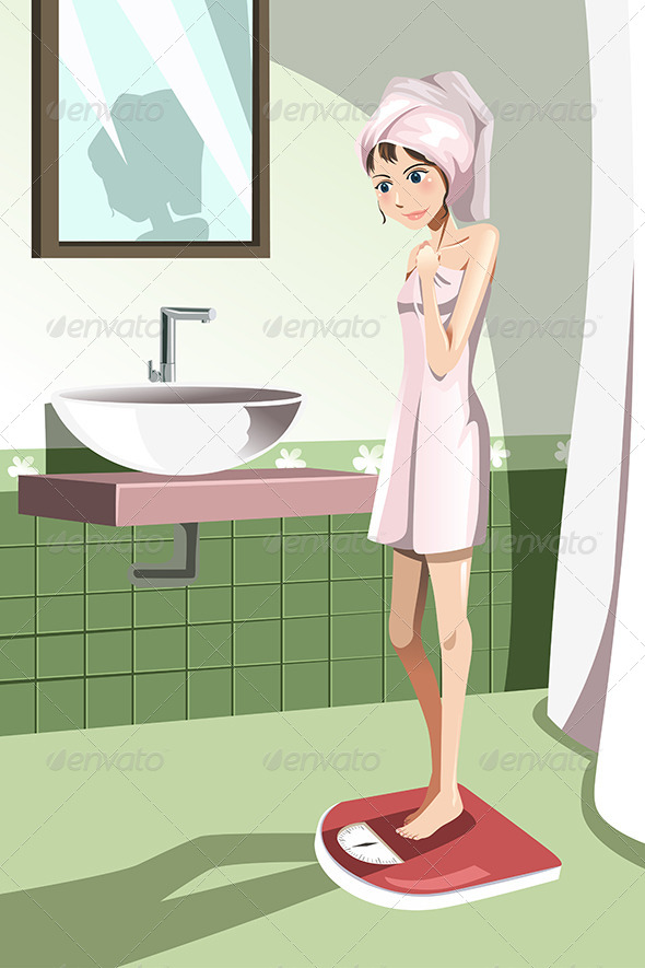 Girl on Weight Scale - People Characters