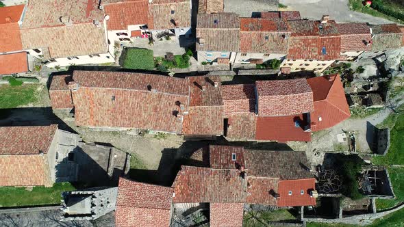 Aerial view above of the medieval city of Hum at Istria region, Croatia. alt