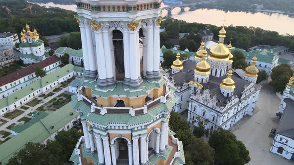 Kyiv-Pechersk Lavra in the Morning at Sunrise, Ukraine, Aerial View alt