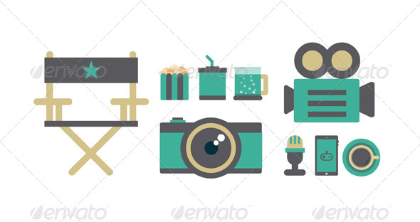 Flat Icons Elements of Film - Vectors
