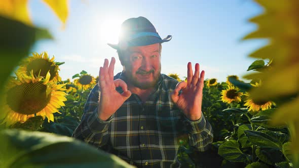 Aged Beautiful Farmer Man Wearing Shirt and Hat with Happy Face Smiling Doing Ok Sign alt