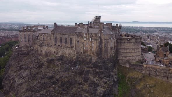 Drone View of Edinburgh Castle From a Rocky Slope