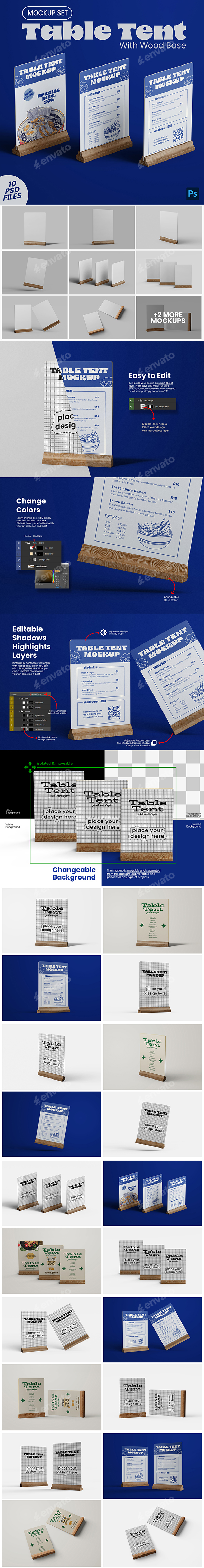 Table Tent Menu Holder PSD Mockup Set
