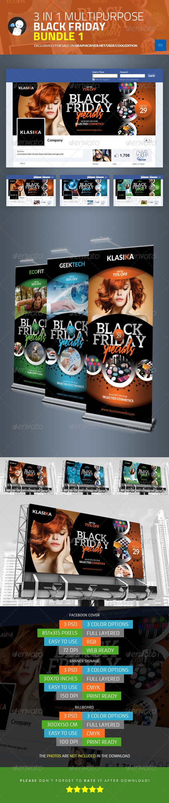 3 in 1 Multipurpose Black Friday Bundle 1 - Signage Print Templates