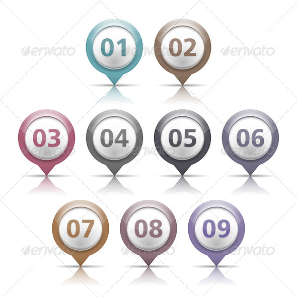 Map Markers with Numbers - Web Elements Vectors