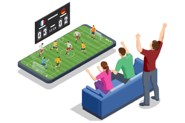 Isometric Football Fans Watch Soccer Match at Home