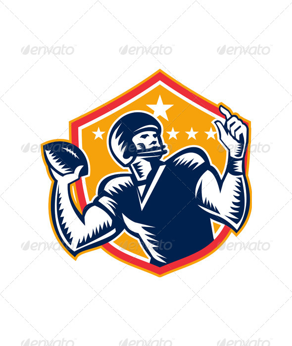 American Football Quarterback QB Woodcut - Sports/Activity Conceptual