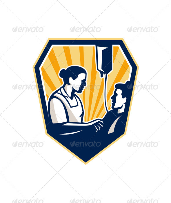 Nurse Tending Sick Patient Retro - People Characters