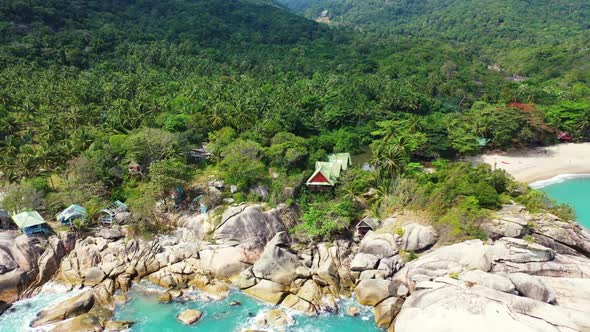 Aerial view landscape of exotic bay beach holiday by blue water with white sandy background of a day alt