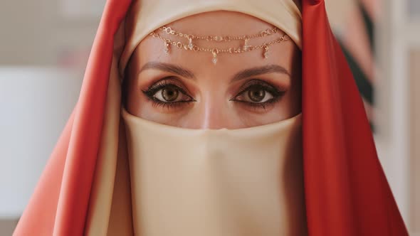 Close Up Portrait Of Beauty Young Muslim Woman In Hijab