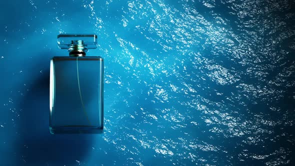 Perfume or cologne bottle on a sea wave background