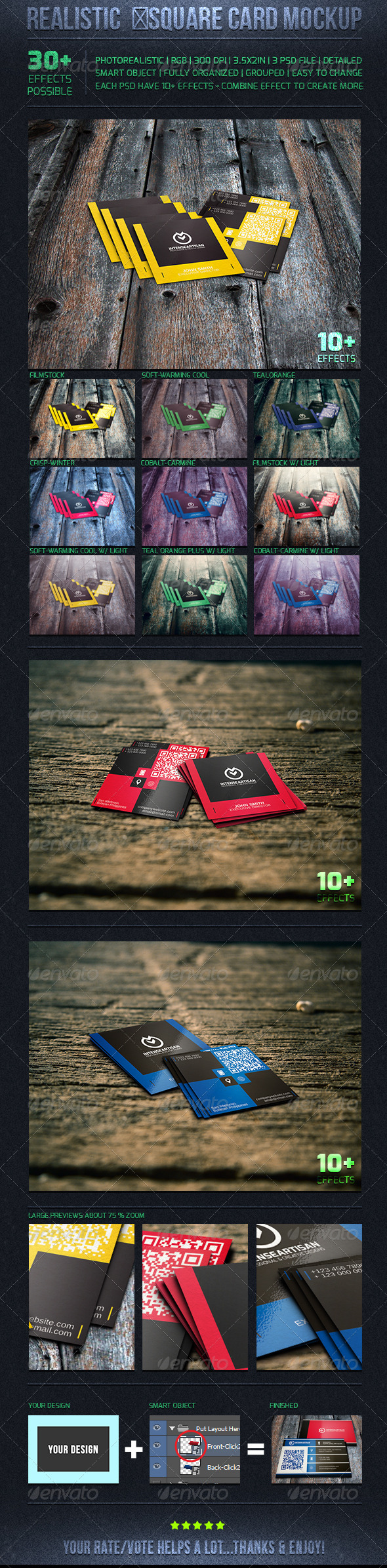 Square Realistic Business Card Mockups Set 03 - Business Cards Print