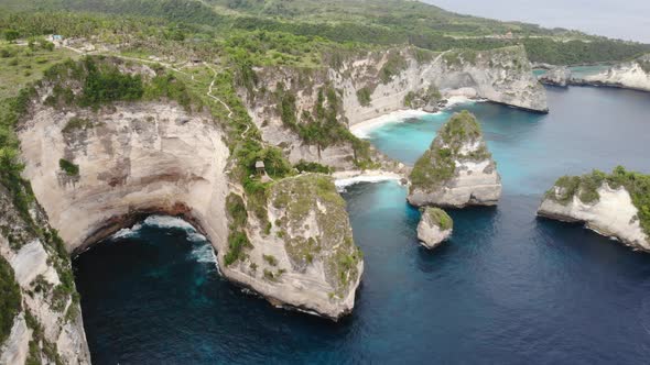 Nusa Penida Cliffs, Tree House and Atuh Beach Aerial View