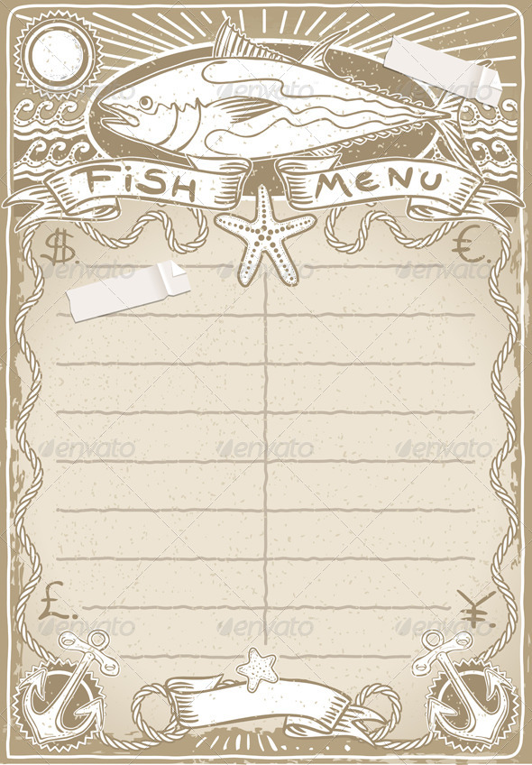 Vintage Graphic Page for Fish Menu - Food Objects
