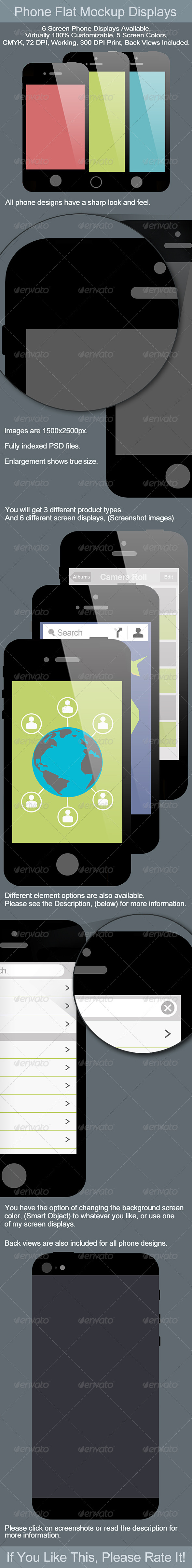 Phone 4 - 5 and 5s Flat Mockup Displays - Product Mock-Ups Graphics