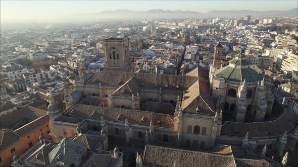 Aerial orbiting around Cathedral of Incarnation, Granada in Spain