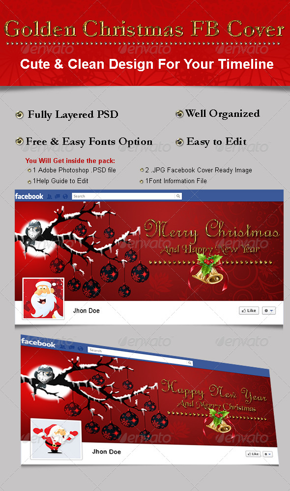 Golden Christmas FB Cover - Facebook Timeline Covers Social Media