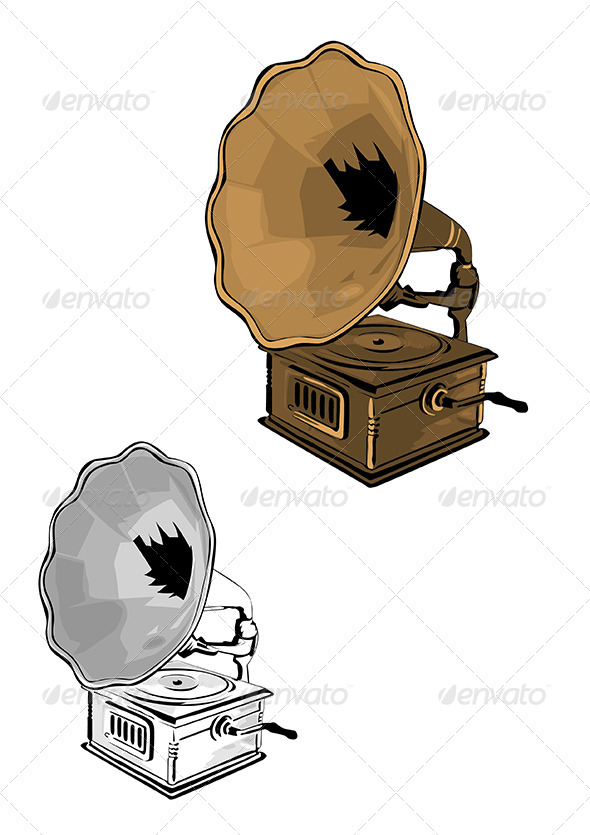 Gramophone Vector Illustration - Man-made Objects Objects