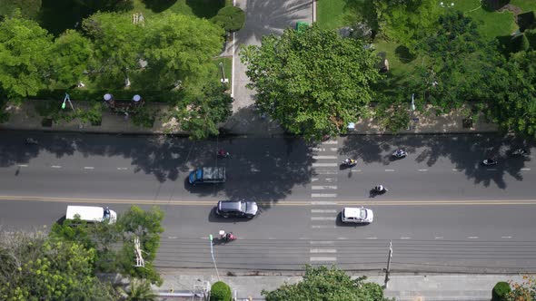 Aerial Top Down View with Cars and Traffic at the Morning