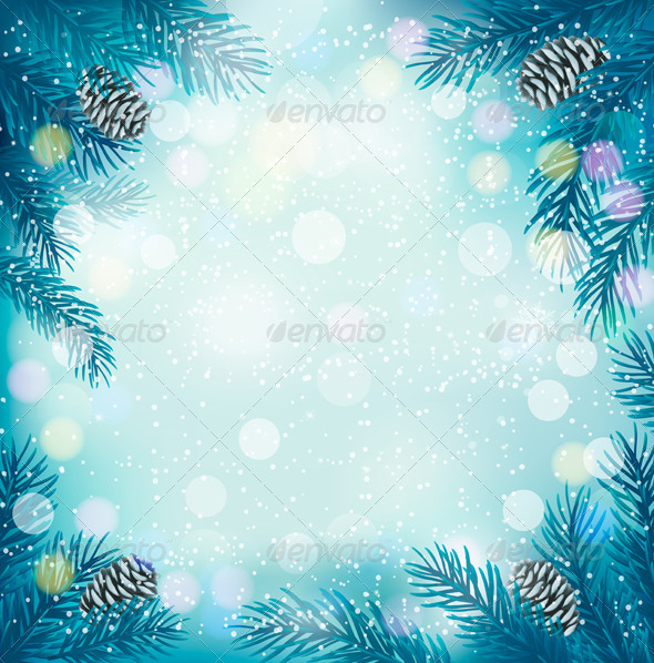 Blue Christmas Background with Tree Branches - Christmas Seasons/Holidays