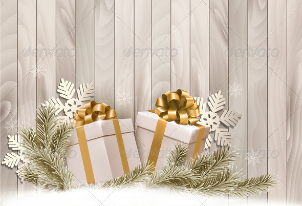 Holiday Background with Gift Ribbon with Gift Box - Christmas Seasons/Holidays