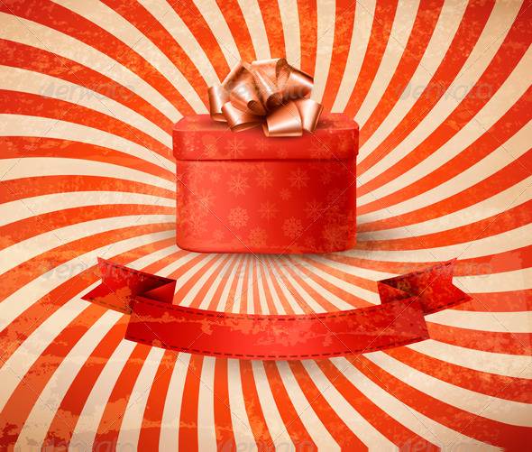 Vintage Holiday Background with Red Gift Box - Christmas Seasons/Holidays