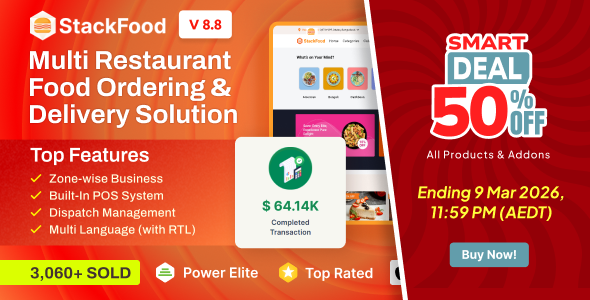 StackFood Multi Restaurant - Food Delivery App with Laravel Admin and Restaurant Panel