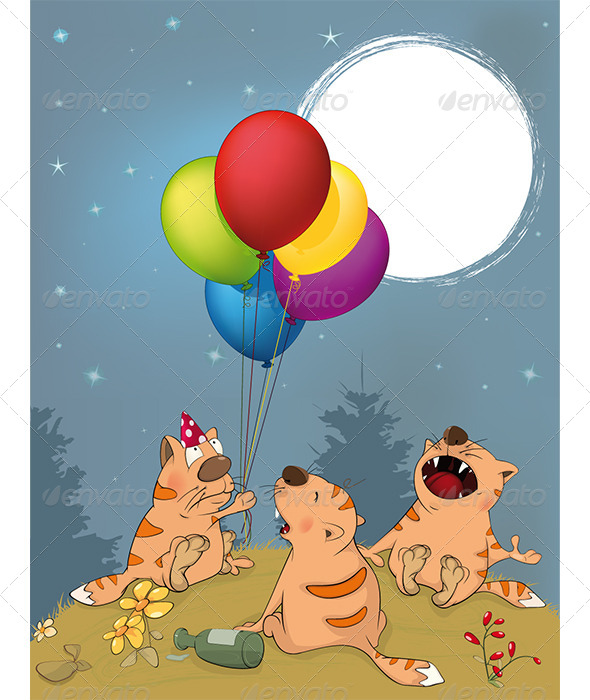 Cats Celebrates Birthday Cartoon - Birthdays Seasons/Holidays