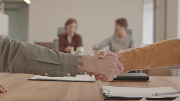 Employer and Employee Shaking Hands at Job Interview alt