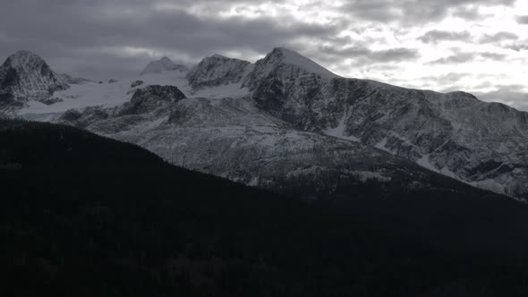 Quiet white forest mountain landscape of Whistler, Canada -aerial alt