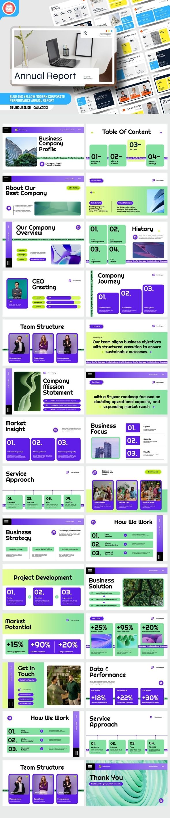 Green Gradient and Purple Modern Corporate Business Profile PPT