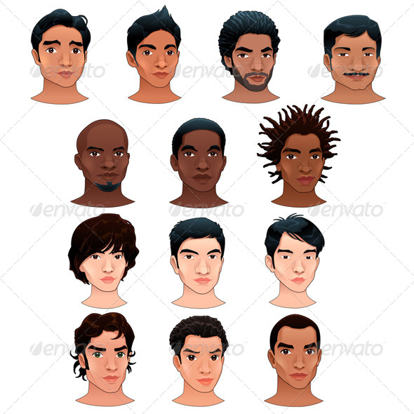 Indian, Black, Asian and Latino Men - People Characters