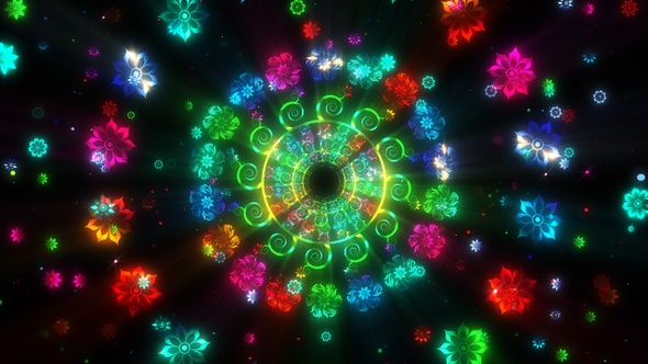 4k Neon Particles Flowers Tunnel