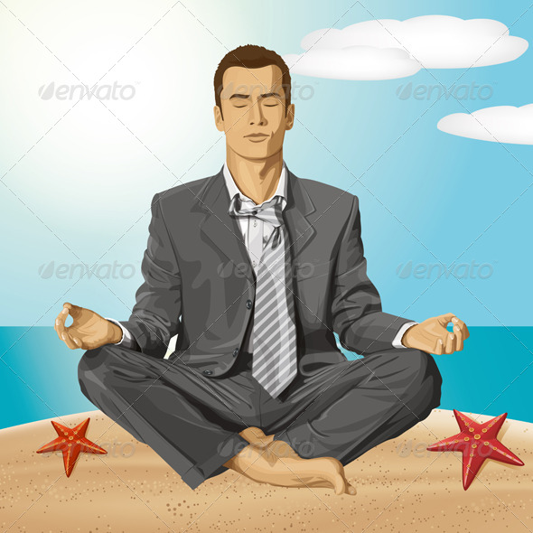 Vector Businessman in Lotus Pose Meditating - People Characters