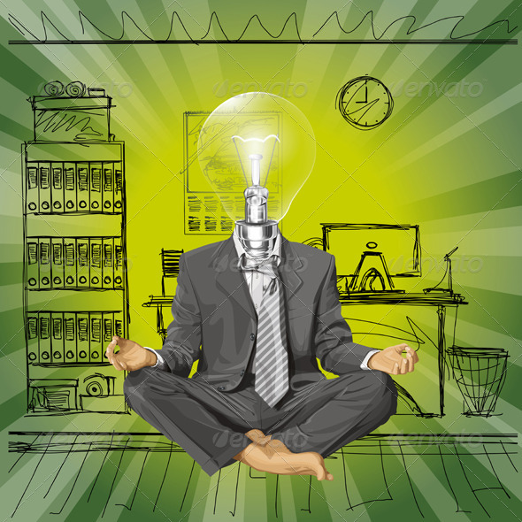 Vector Lamp Head Businessman - People Characters